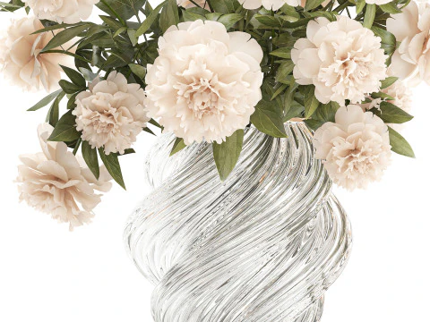 Delicato bouquet formale in vaso di vetro con decorazioni di fiori di peonia Modello 3D