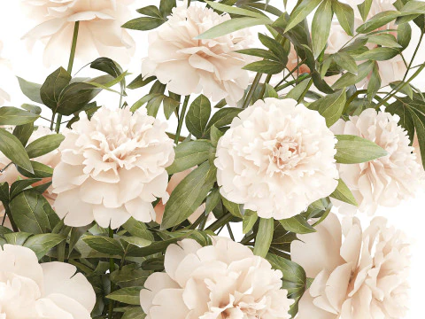 Delicato bouquet formale in vaso di vetro con decorazioni di fiori di peonia Modello 3D