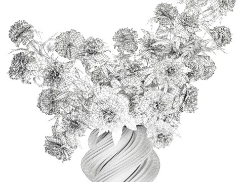 Delicato bouquet formale in vaso di vetro con decorazioni di fiori di peonia Modello 3D