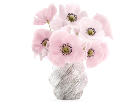 Collection realistic pink bouquets 5 flowers vase decor 3D Model