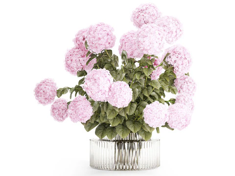 Collection realistic pink bouquets 5 flowers vase decor 3D Model