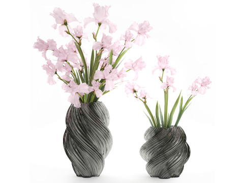 Cole&ccedil;&atilde;o de buqu&ecirc;s rosa realistas com decora&ccedil;&atilde;o de vaso de 5 flores Modelo 3D