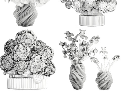 Cole&ccedil;&atilde;o de buqu&ecirc;s rosa realistas com decora&ccedil;&atilde;o de vaso de 5 flores Modelo 3D