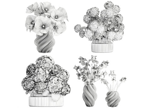 Cole&ccedil;&atilde;o de buqu&ecirc;s rosa realistas com decora&ccedil;&atilde;o de vaso de 5 flores Modelo 3D