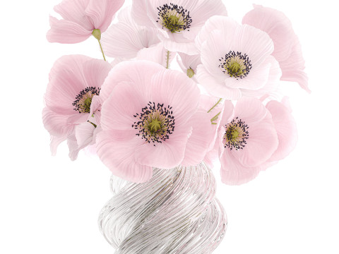 Cole&ccedil;&atilde;o de buqu&ecirc;s rosa realistas com decora&ccedil;&atilde;o de vaso de 5 flores Modelo 3D