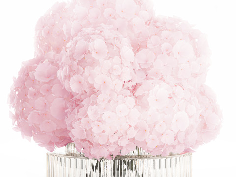 Cole&ccedil;&atilde;o de buqu&ecirc;s rosa realistas com decora&ccedil;&atilde;o de vaso de 5 flores Modelo 3D