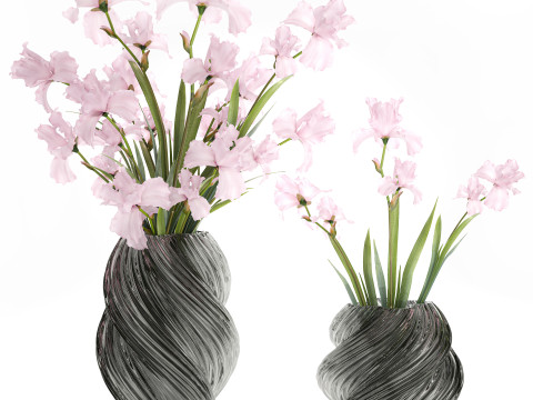 Cole&ccedil;&atilde;o de buqu&ecirc;s rosa realistas com decora&ccedil;&atilde;o de vaso de 5 flores Modelo 3D