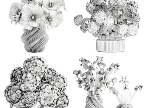 Cole&ccedil;&atilde;o de buqu&ecirc;s rosa realistas com decora&ccedil;&atilde;o de vaso de 5 flores Modelo 3D