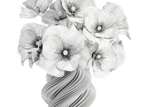 Cole&ccedil;&atilde;o de buqu&ecirc;s rosa realistas com decora&ccedil;&atilde;o de vaso de 5 flores Modelo 3D