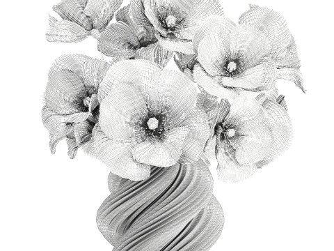 Collection realistic pink bouquets 5 flowers vase decor 3D Model