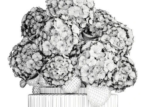 Collection realistic pink bouquets 5 flowers vase decor 3D Model
