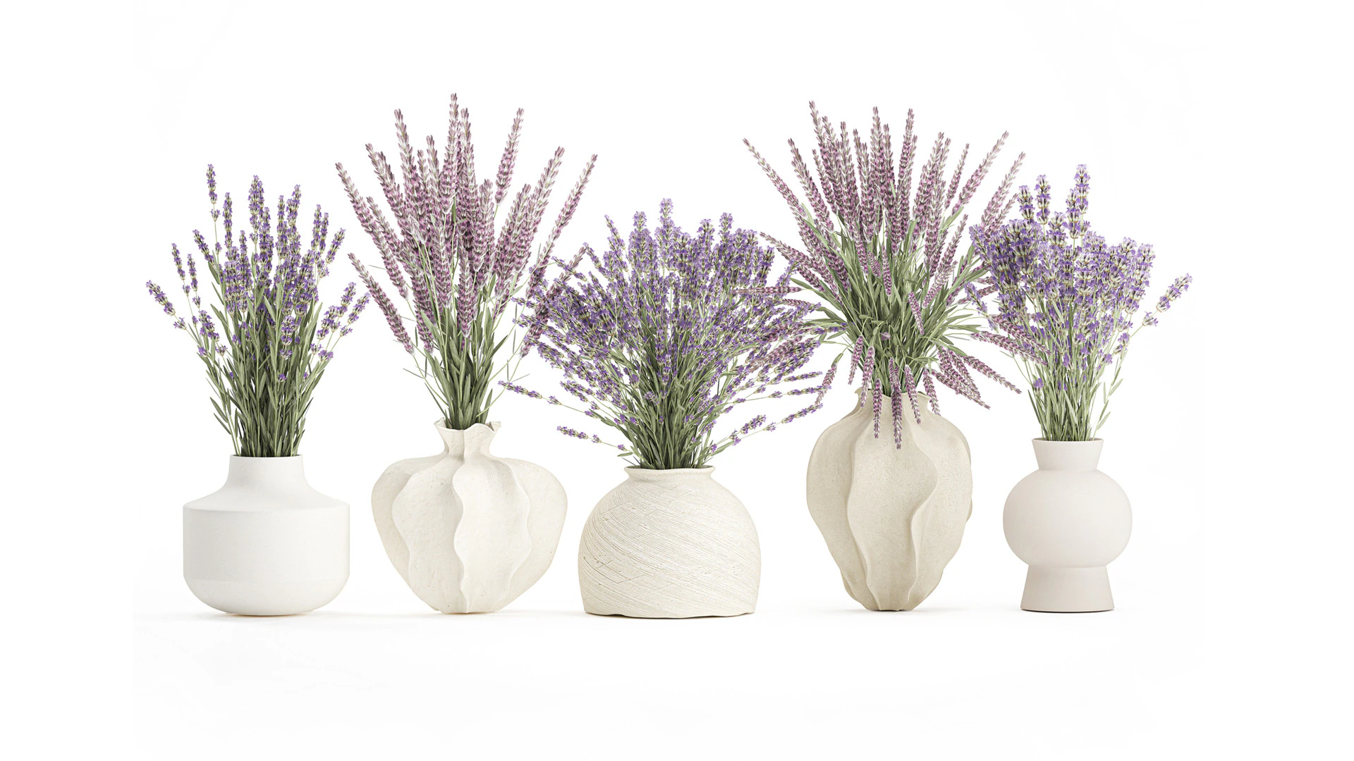 Collection realistic bouquets 5 lavender flowers vase decor 3D Model .c4d .max .obj .3ds .fbx .stl .blend 