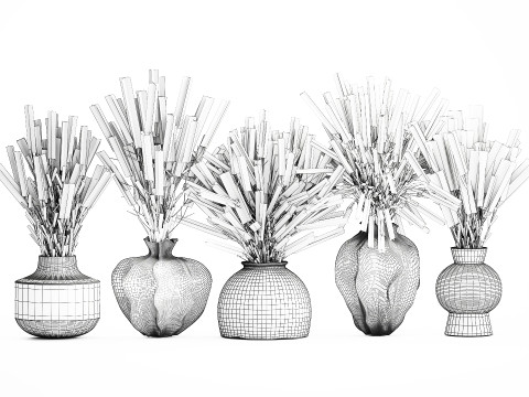 Cole&ccedil;&atilde;o de buqu&ecirc;s realistas com 5 flores de lavanda e decora&ccedil;&atilde;o de vaso Modelo 3D