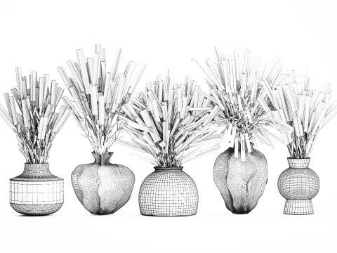 Collection realistic bouquets 5 lavender flowers vase decor 3D Model