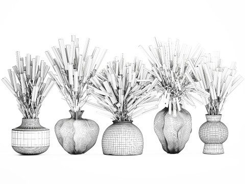 Cole&ccedil;&atilde;o de buqu&ecirc;s realistas com 5 flores de lavanda e decora&ccedil;&atilde;o de vaso Modelo 3D