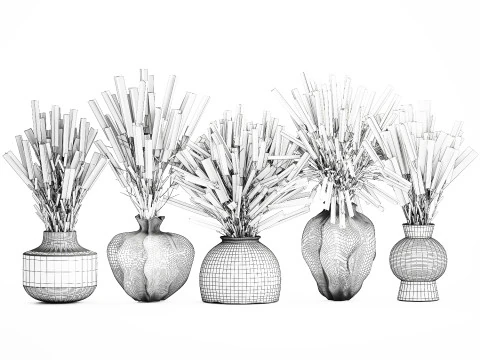 Collection realistic bouquets 5 lavender flowers vase decor 3D Model
