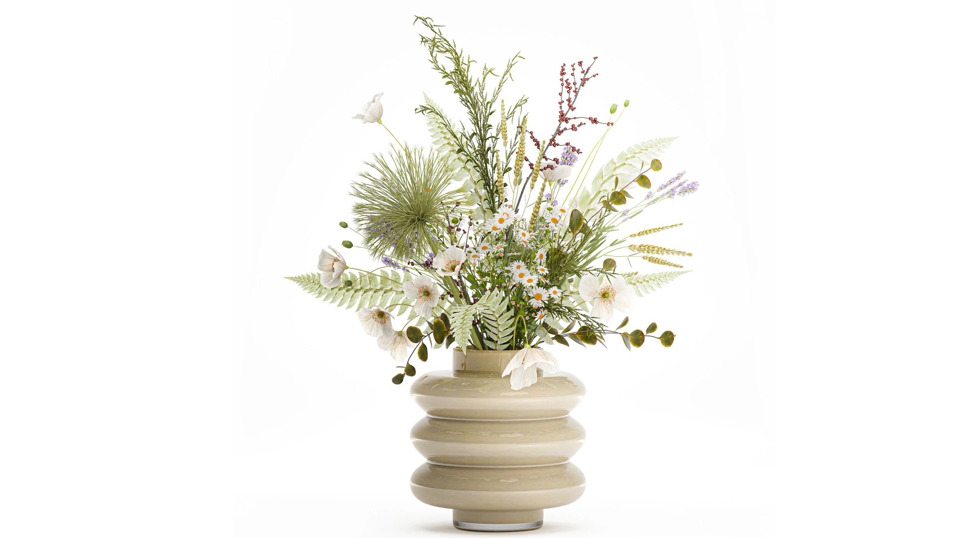 Beautiful Bouquet Wildflowers Poppy Daisy Vase 3D Model .c4d .max .obj .3ds .fbx .stl .blend 