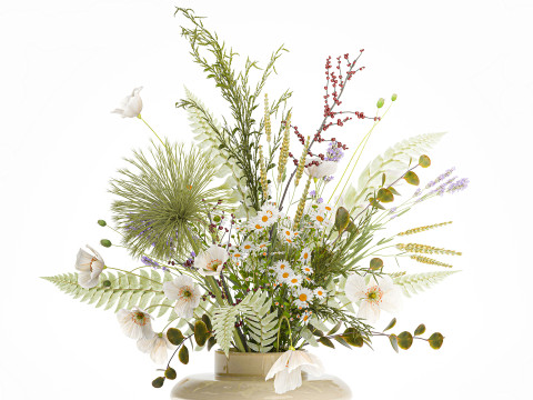 Mooi boeket wilde bloemen Poppy Daisy vaas 3D Model