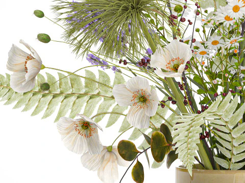 Beautiful Bouquet Wildflowers Poppy Daisy Vase 3D Model