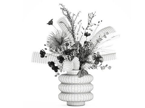 Mooi boeket wilde bloemen Poppy Daisy vaas 3D Model