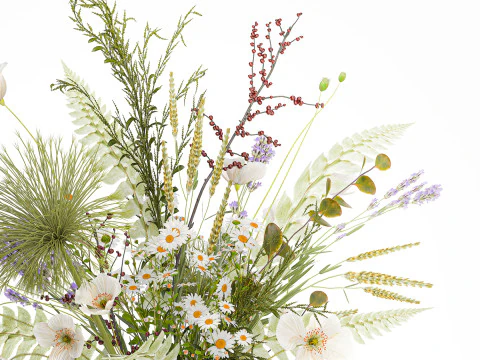 Beautiful Bouquet Wildflowers Poppy Daisy Vase 3D Model