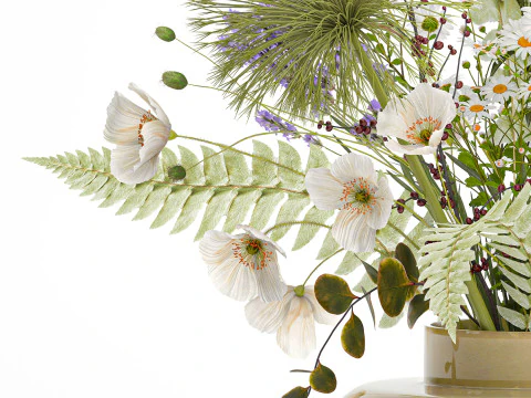 Beautiful Bouquet Wildflowers Poppy Daisy Vase 3D Model