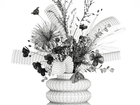 Beautiful Bouquet Wildflowers Poppy Daisy Vase 3D Model