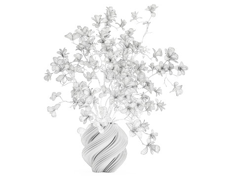 Bouquet di fiori rosa bianchi che sbocciano rami di magnolia decorazione vaso Modello 3D