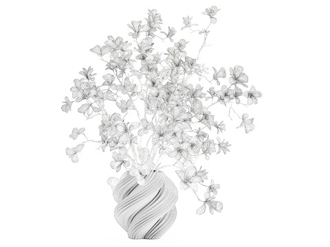 Bouquet white pink flowers blooming magnolia branches vase decor 3D Model