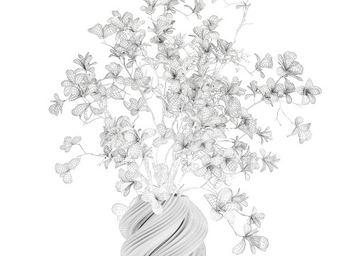 Bouquet di fiori rosa bianchi che sbocciano rami di magnolia decorazione vaso Modello 3D