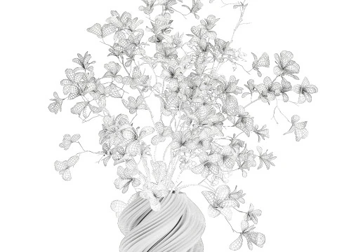 Bouquet white pink flowers blooming magnolia branches vase decor 3D Model