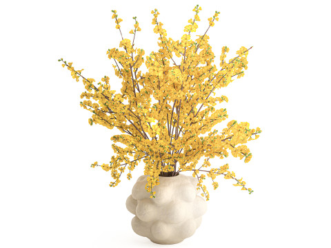 Buket sarı çiçekler hor çiçeği dalları vazo dekoru 3D Model