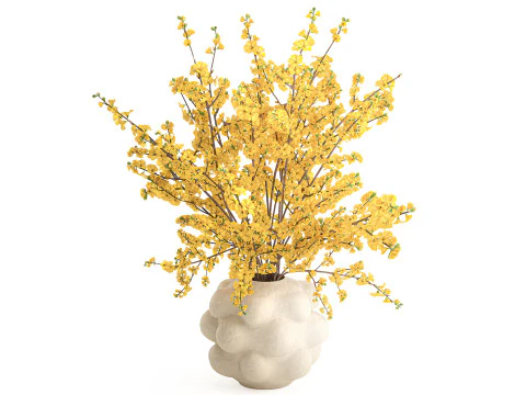 Bukiet ż&oacute;łtych kwiat&oacute;w forsycja gałęzie wystr&oacute;j wazonu Model 3D