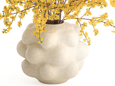 Bouquet fiori gialli forsizia rami decorazione vaso Modello 3D