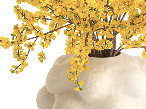 Ramo de flores amarillas, ramas de forsythia, decoraci&oacute;n de jarr&oacute;n Modelo 3D