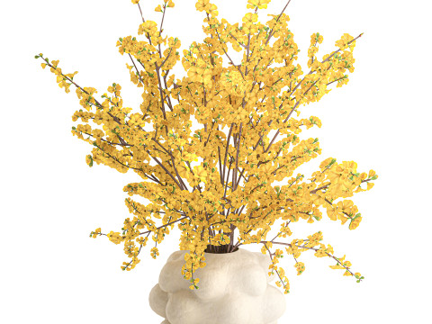 Ramo de flores amarillas, ramas de forsythia, decoraci&oacute;n de jarr&oacute;n Modelo 3D