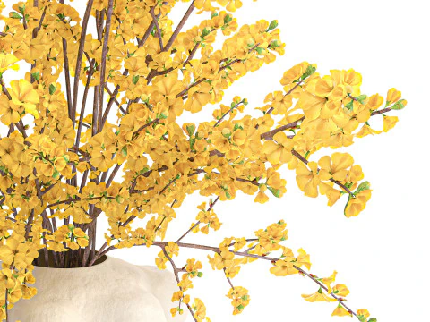 Bouquet fiori gialli forsizia rami decorazione vaso Modello 3D