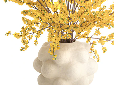 Bouquet fiori gialli forsizia rami decorazione vaso Modello 3D