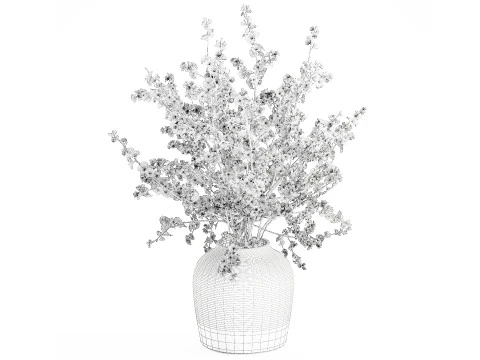 Bouquet pink white cherry blossom branches vase decor 3D Model