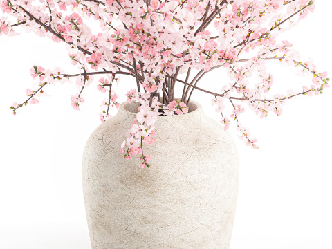 गुलदस्ता गुलाबी सफेद चेरी ब्लॉसम शाखाएँ फूलदान सजावट 3D मॉडल