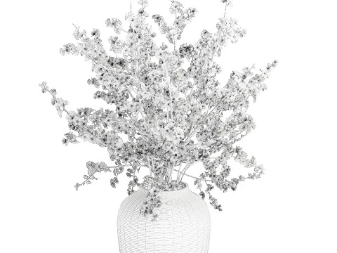 Bouquet pink white cherry blossom branches vase decor 3D Model
