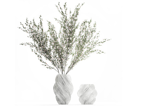 Ramo de ramas de flor de cerezo blanco y sakura, decoración de jarrón Modelo 3D