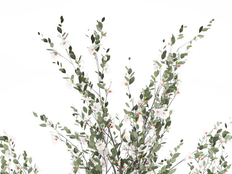 Bouquet white cherry sakura blossom branches vase decor 3D Model
