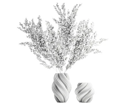 Bouquet white cherry sakura blossom branches vase decor 3D Model