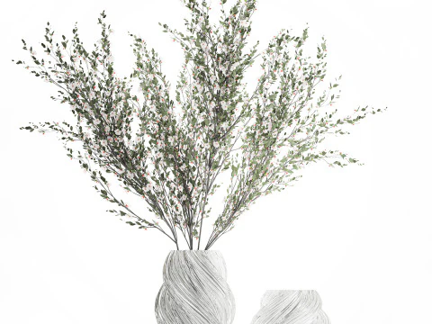Bouquet white cherry sakura blossom branches vase decor 3D Model