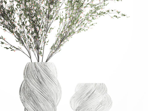 Bouquet white cherry sakura blossom branches vase decor 3D Model