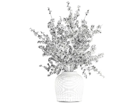 Vaso de ramos de flor de cerejeira branca buqu&ecirc; de sakura Modelo 3D