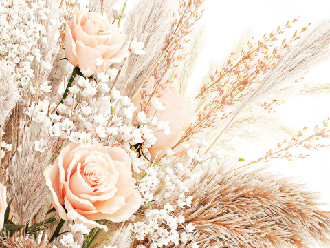 Buqu&ecirc; de flores secas pampas rosa vaso de vidro decora&ccedil;&atilde;o Modelo 3D