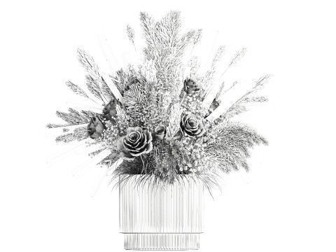 Buqu&ecirc; de flores secas pampas rosa vaso de vidro decora&ccedil;&atilde;o Modelo 3D