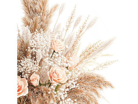 Buqu&ecirc; de flores secas pampas rosa vaso de vidro decora&ccedil;&atilde;o Modelo 3D